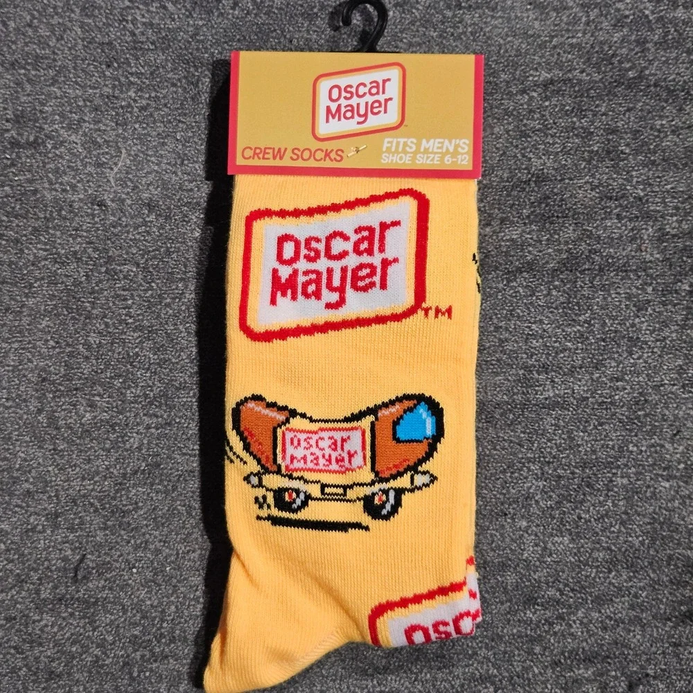 Oscar Mayer Wienermobile Crew Socks Mens Shoe Size 6-12 Yellow Novelty